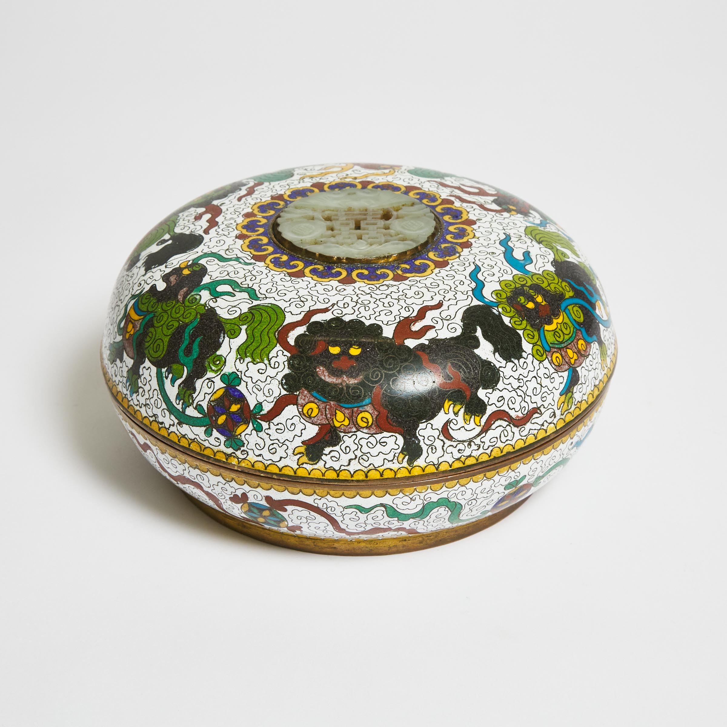 A Jade Inset Cloisonné Box and