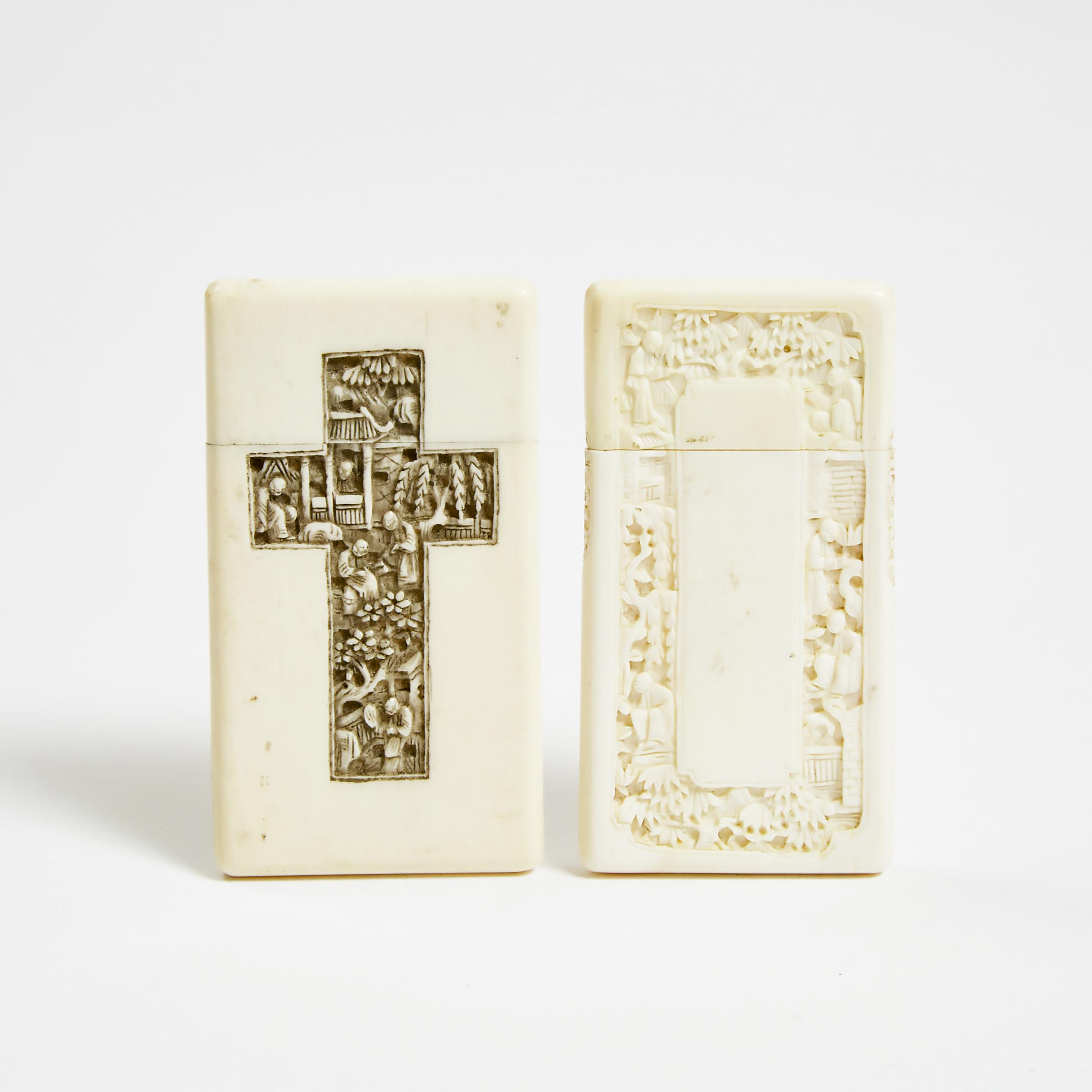 Two Canton Carved Ivory Card Cases  2f2c49