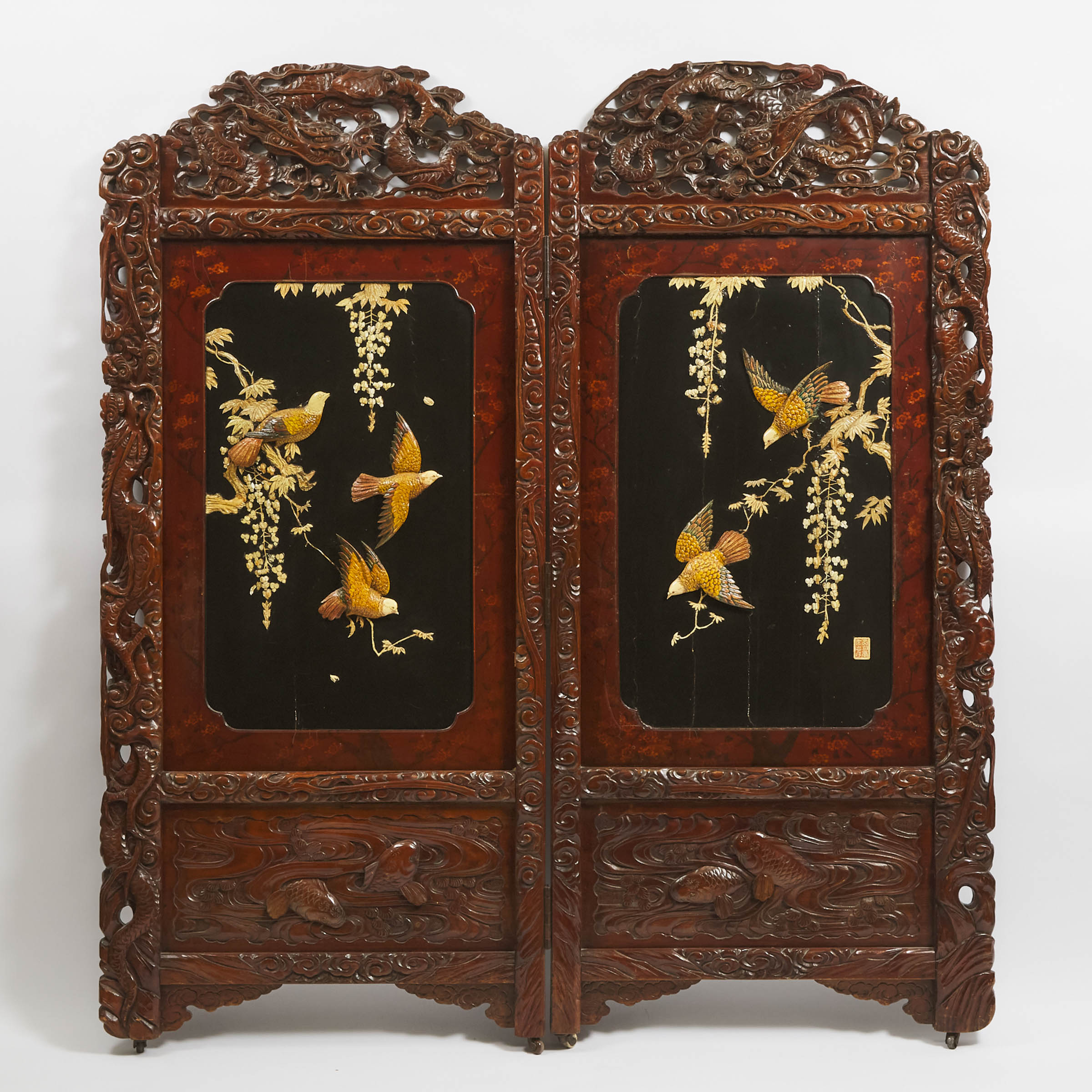 A Japanese Two-Panel 'Birds and