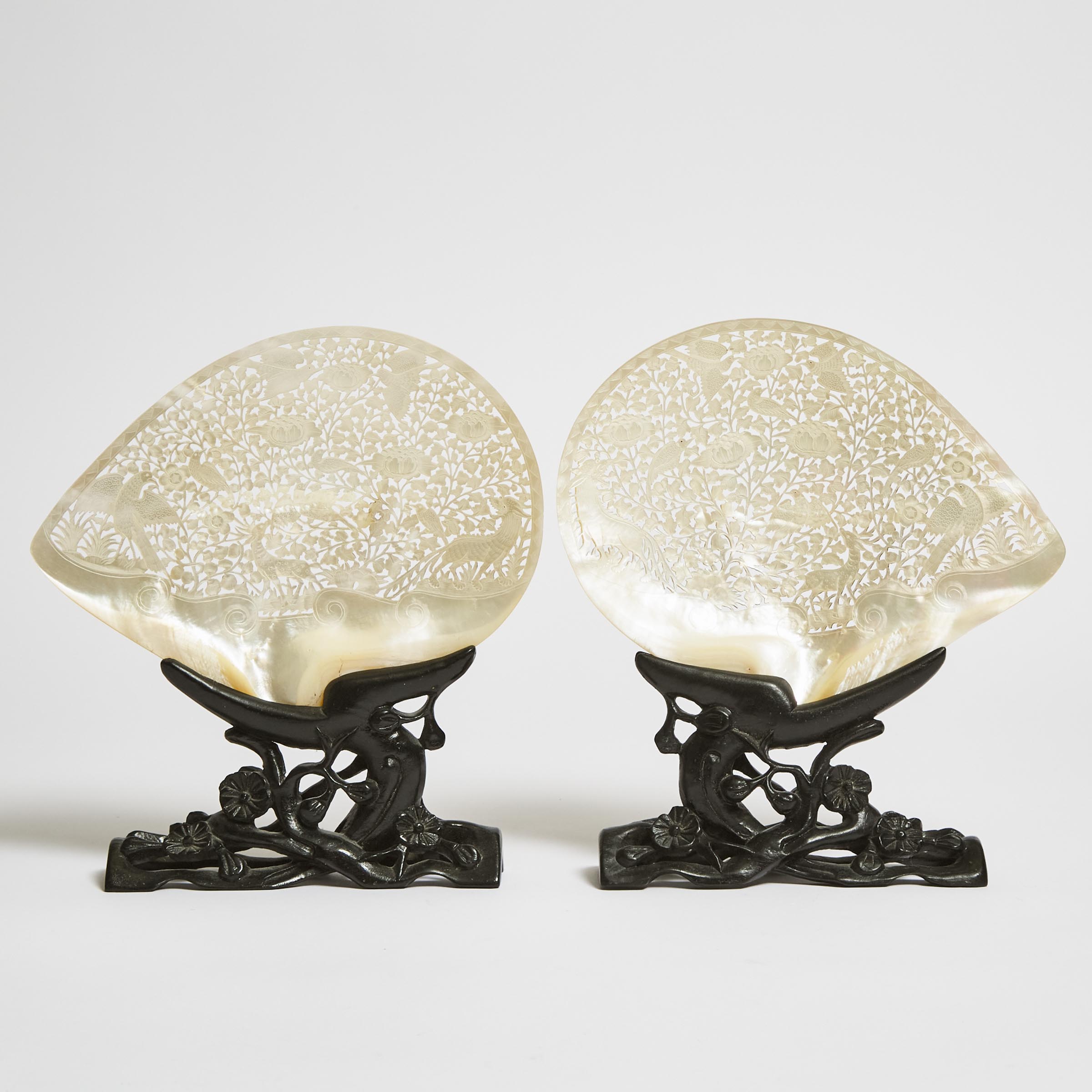 A Pair of Chinese Carved Mother-of-Pearl