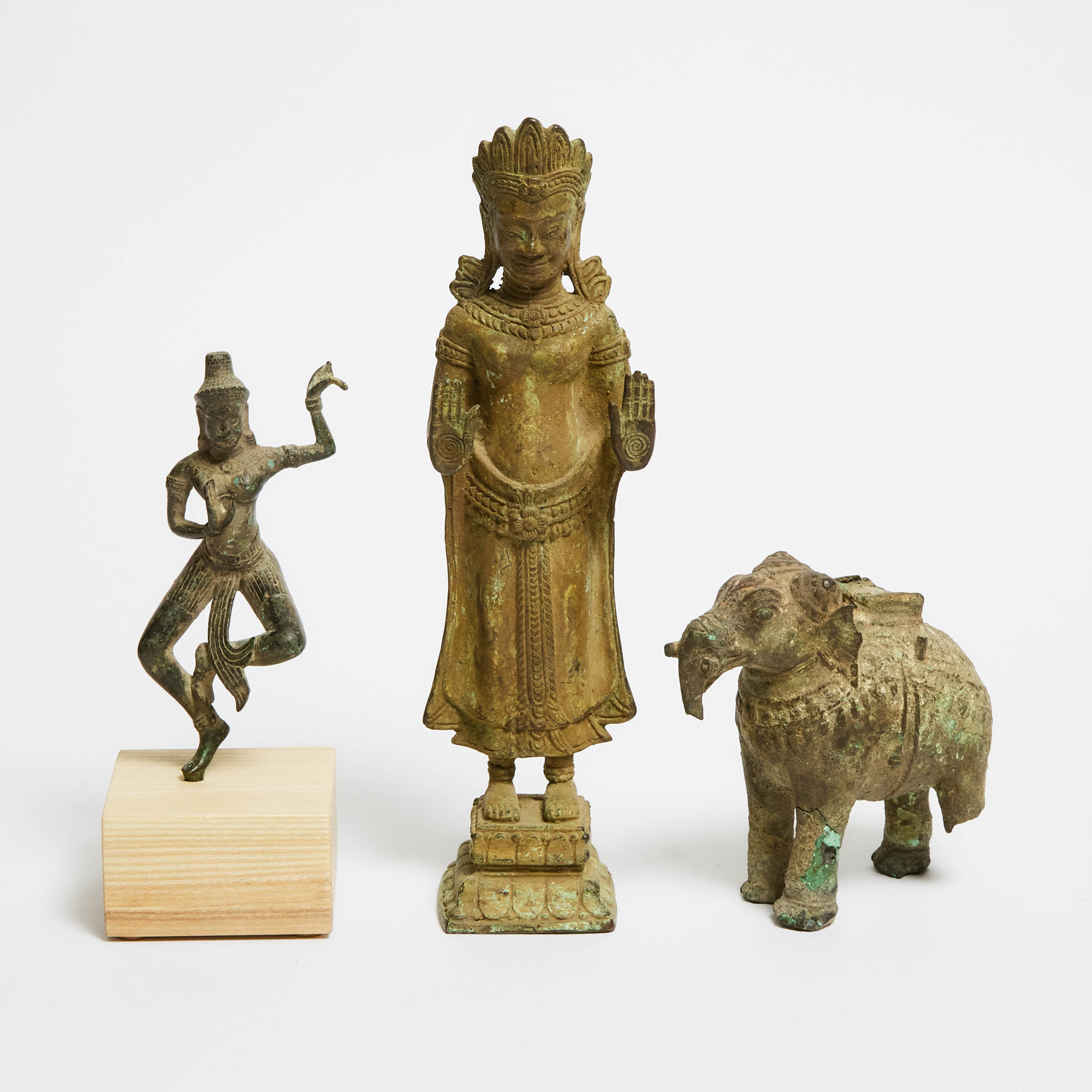 A Group of Three Khmer Bronze Goddesses