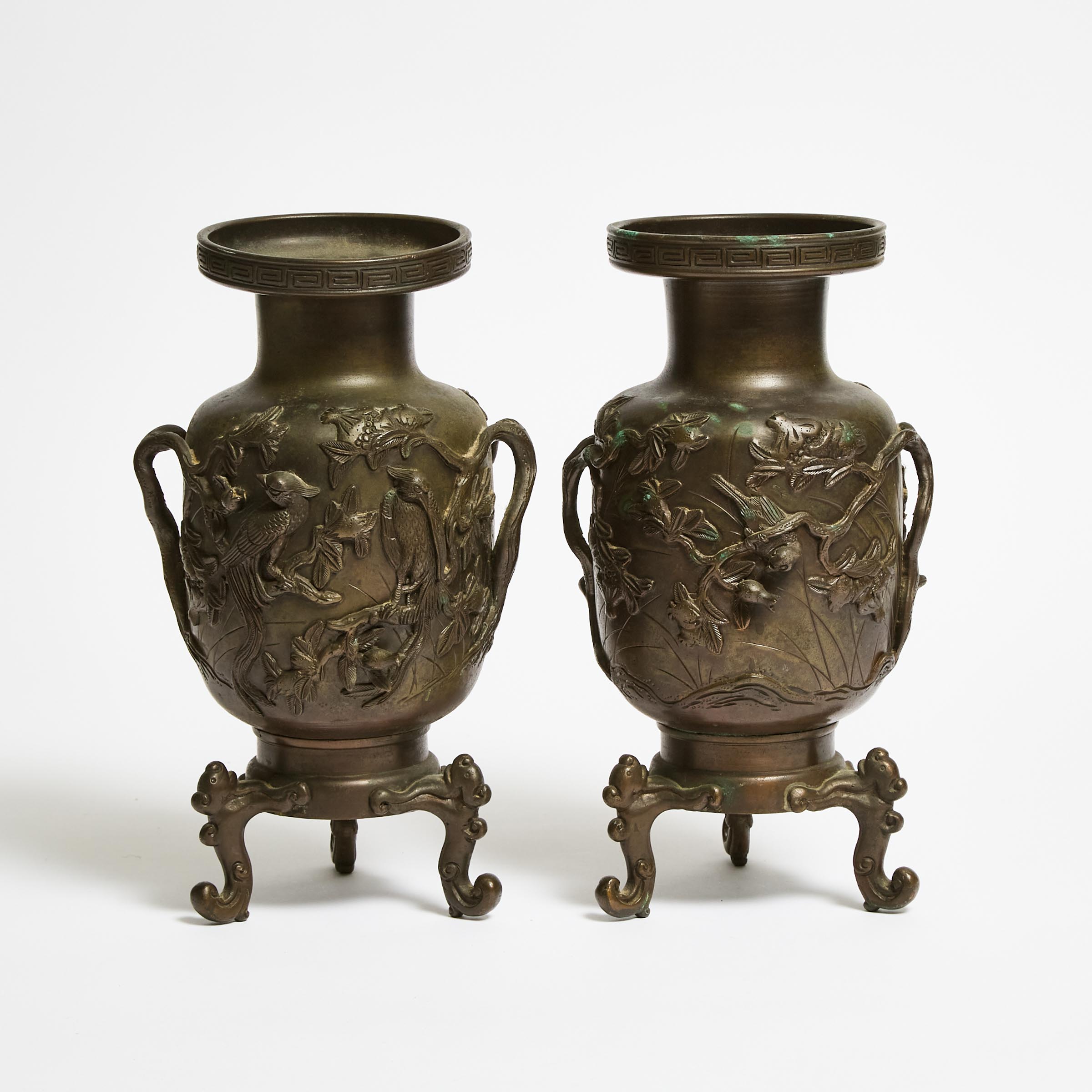 A Pair of Japanese Bronze Birds and