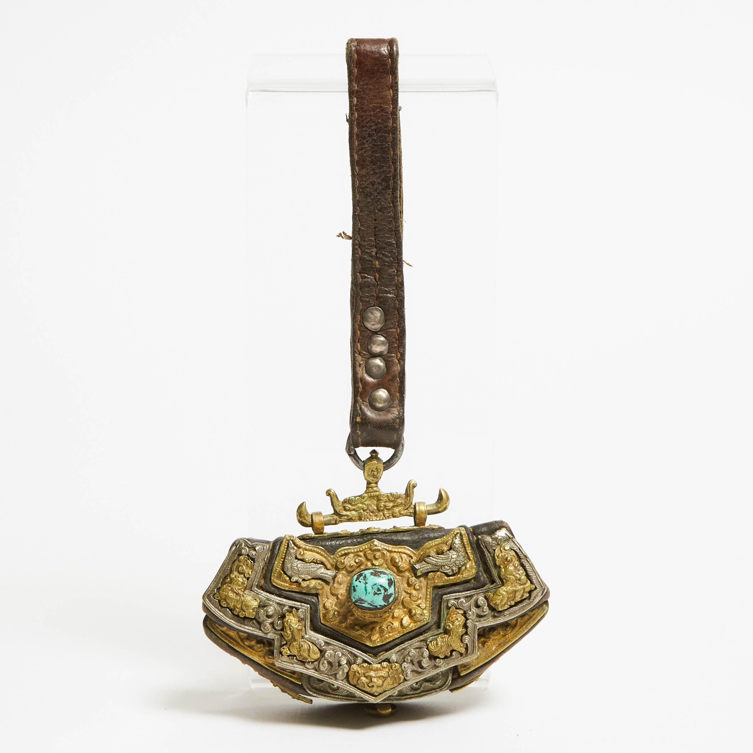 A Tibetan Silver and Gilt Bronze-Fitted