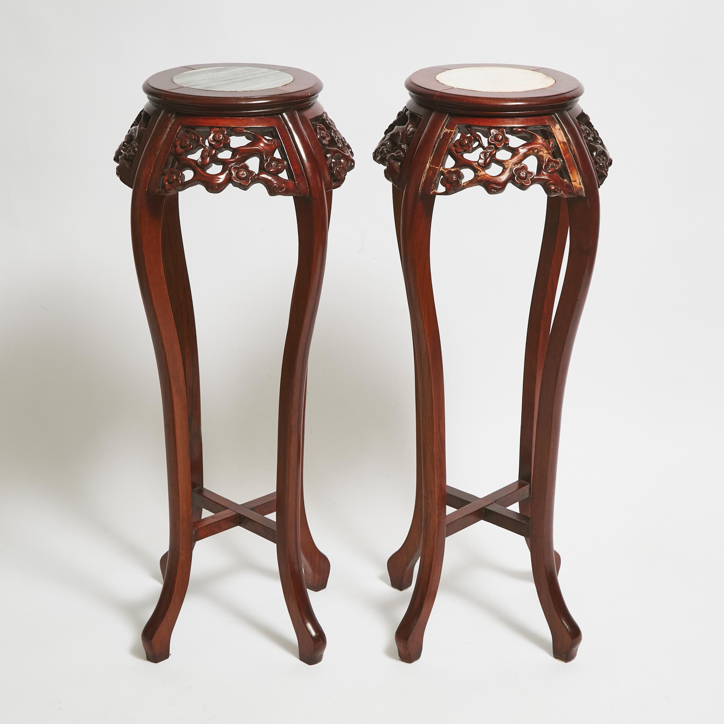 A Pair of Chinese Marble-Inset