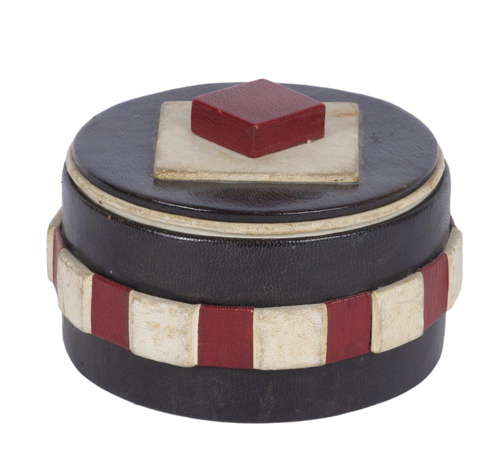 FRENCH ART DECO ROUND LEATHER COVERED