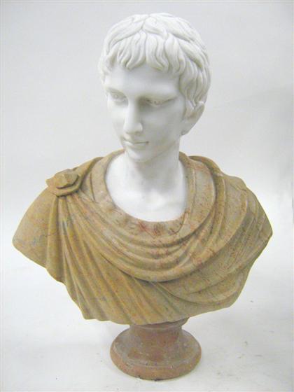 Variegated marble bust of a Roman