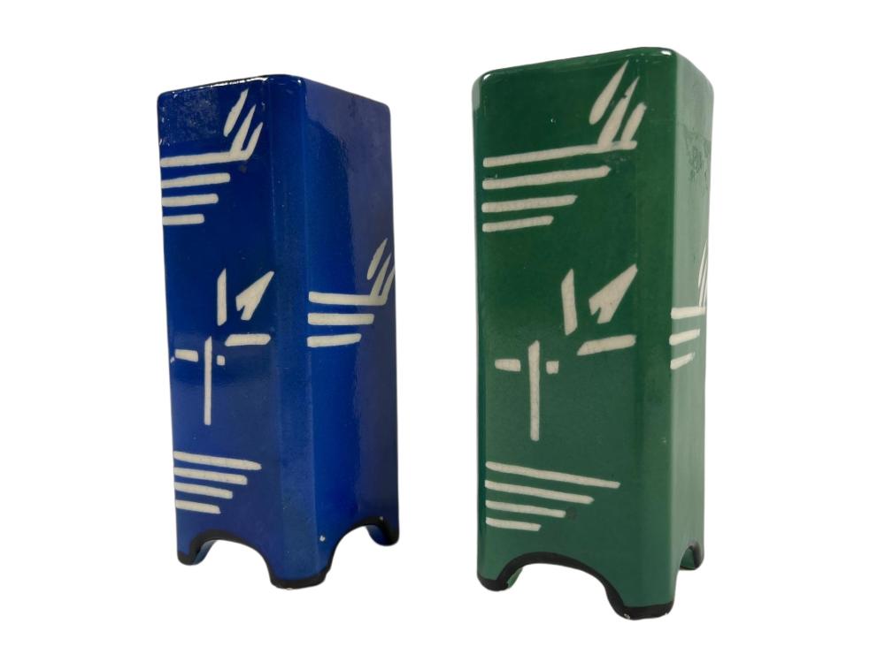 PAIR CZECH ART DECO GREEN AND BLUE 2f3100