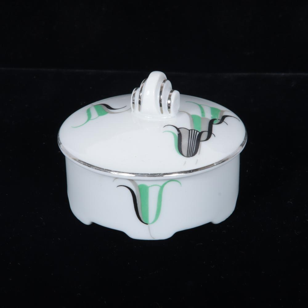 CZECH ART DECO LIDDED WHITE TRINKET 2f30fd