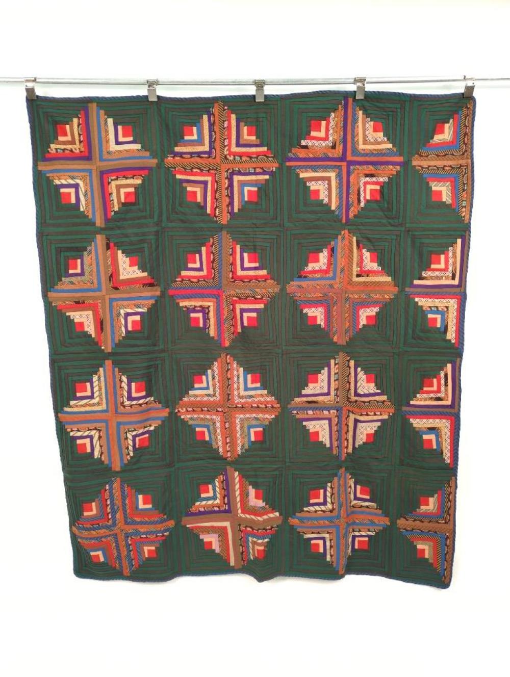 VINTAGE LOG CABIN QUILT, HAND PIECED