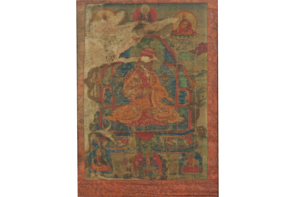 ANTIQUE SINO TIBETAN PAINTED LINEN 2f3496