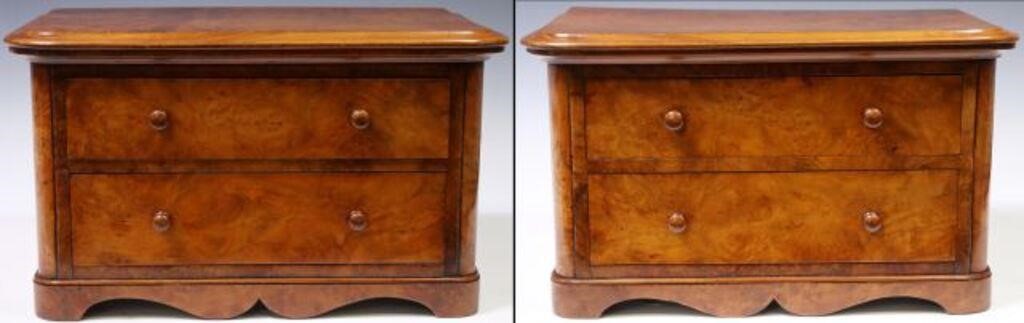  2 BURLED WALNUT MINIATURE COMMODES pair  2f5d03