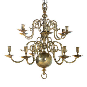 A Dutch Baroque Style Brass Twelve-Light