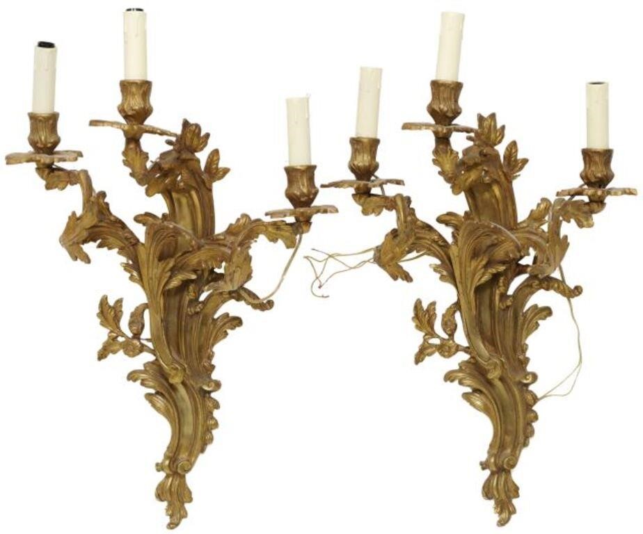 (2) LOUIS XV STYLE BRONZE THREE-LIGHT