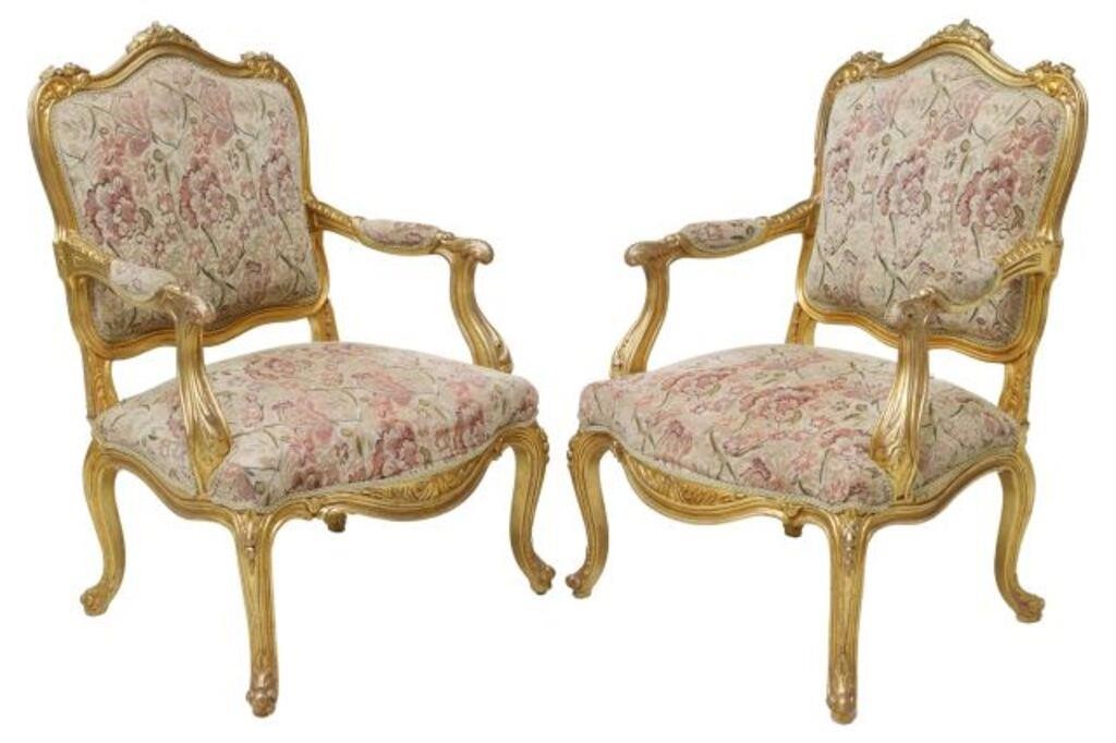  2 LOUIS XV STYLE GILTWOOD UPHOLSTERED 2f5dbe