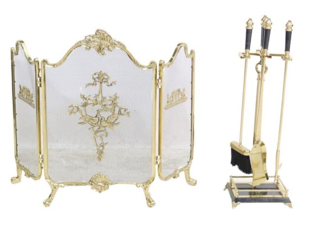 (LOT) LOUIS XV STYLE BRASS & MARBLE