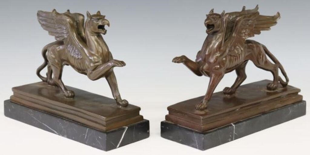 (2) BRONZE GRIFFIN BOOKENDS ON