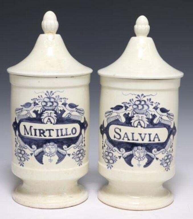  2 TIN GLAZED EARTHENWARE APOTHECARY 2f5dfd