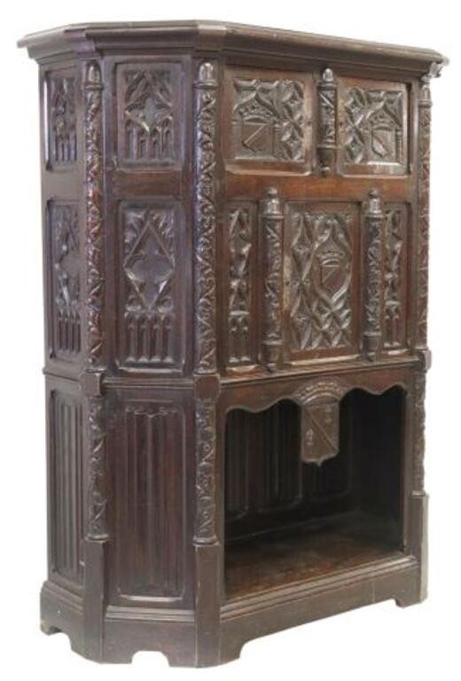 GOTHIC REVIVAL CARVED OAK CREDENCE 2f5e1c