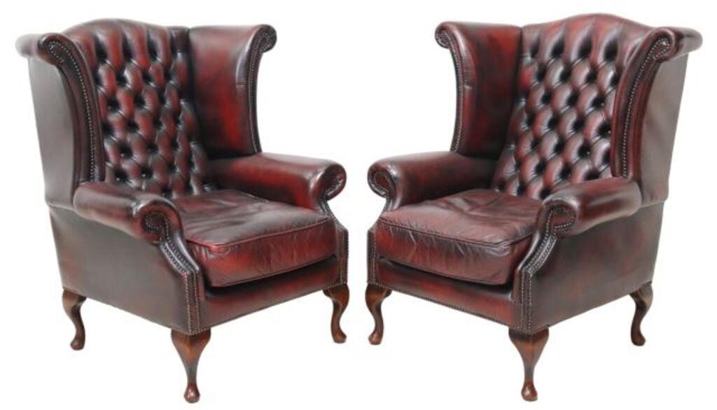 (2) ENGLISH QUEEN ANNE STYLE OXBLOOD