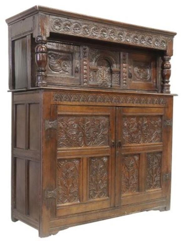 ENGLISH CARVED OAK COURT CUPBOARD  2f5e1b