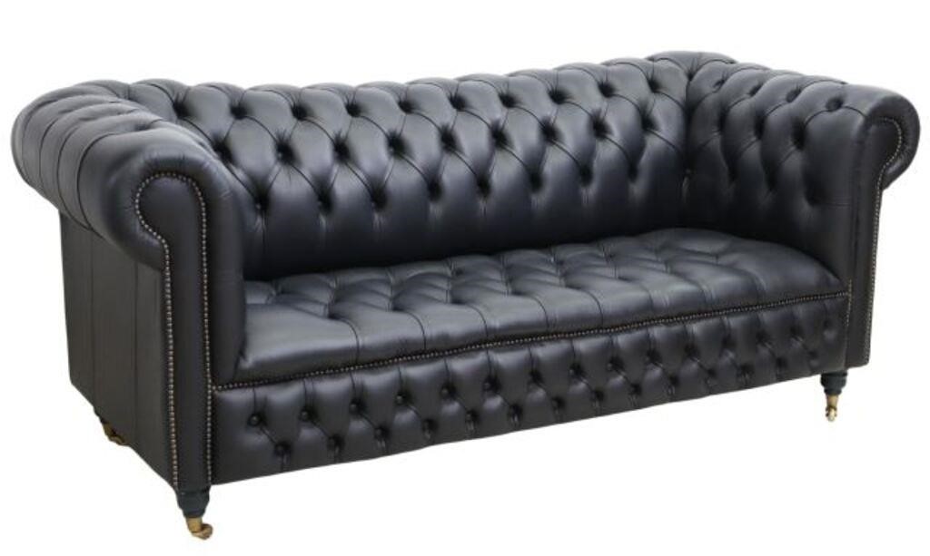 ENGLISH CHESTERFIELD STYLE BLUE LEATHER