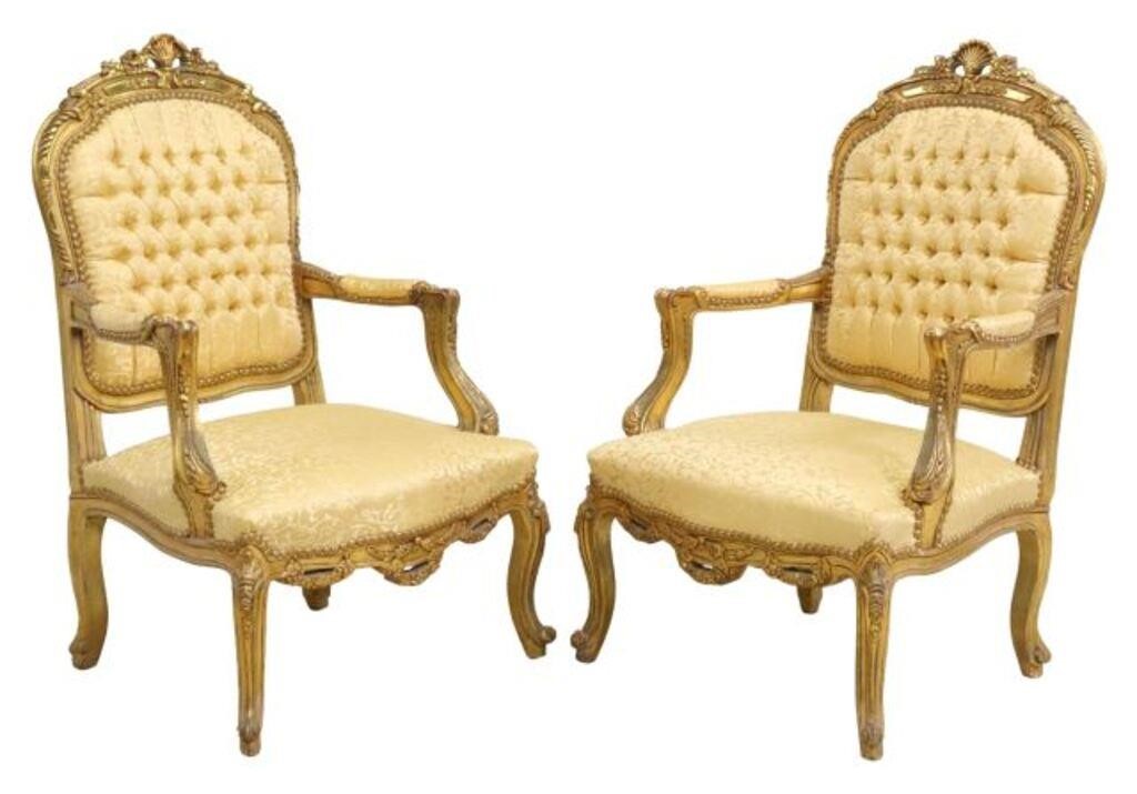 2) LOUIS XV STYLE GILTWOOD BUTTON-TUFTED