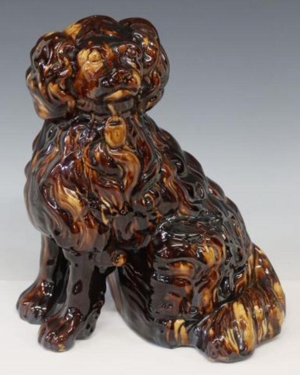 TREACLE GLAZED POTTERY MANTEL DOGTreacle glazed 2f5e5d