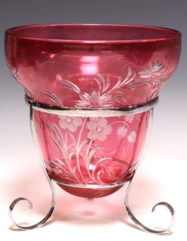 CRANBERRY CUT-TO-CLEAR GLASS BASE