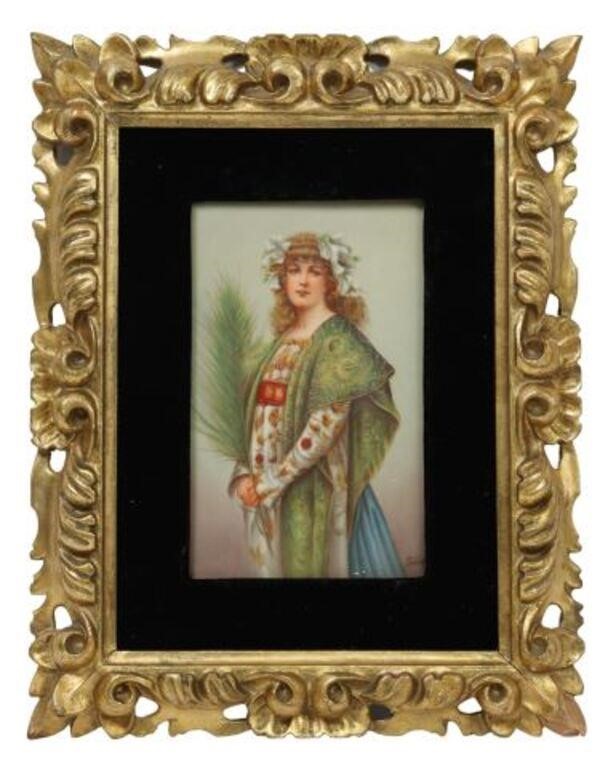 FRAMED HAND PAINTED PORCELAIN PLAQUE 2f5f0b