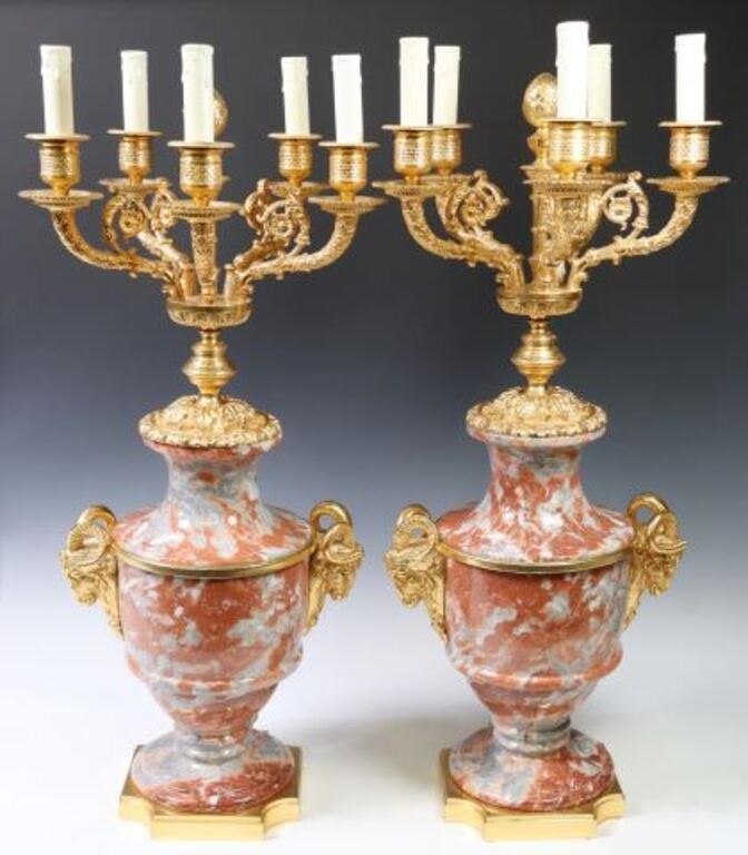 (2) LOUIS XVI STYLE ORMOLU & MARBLE