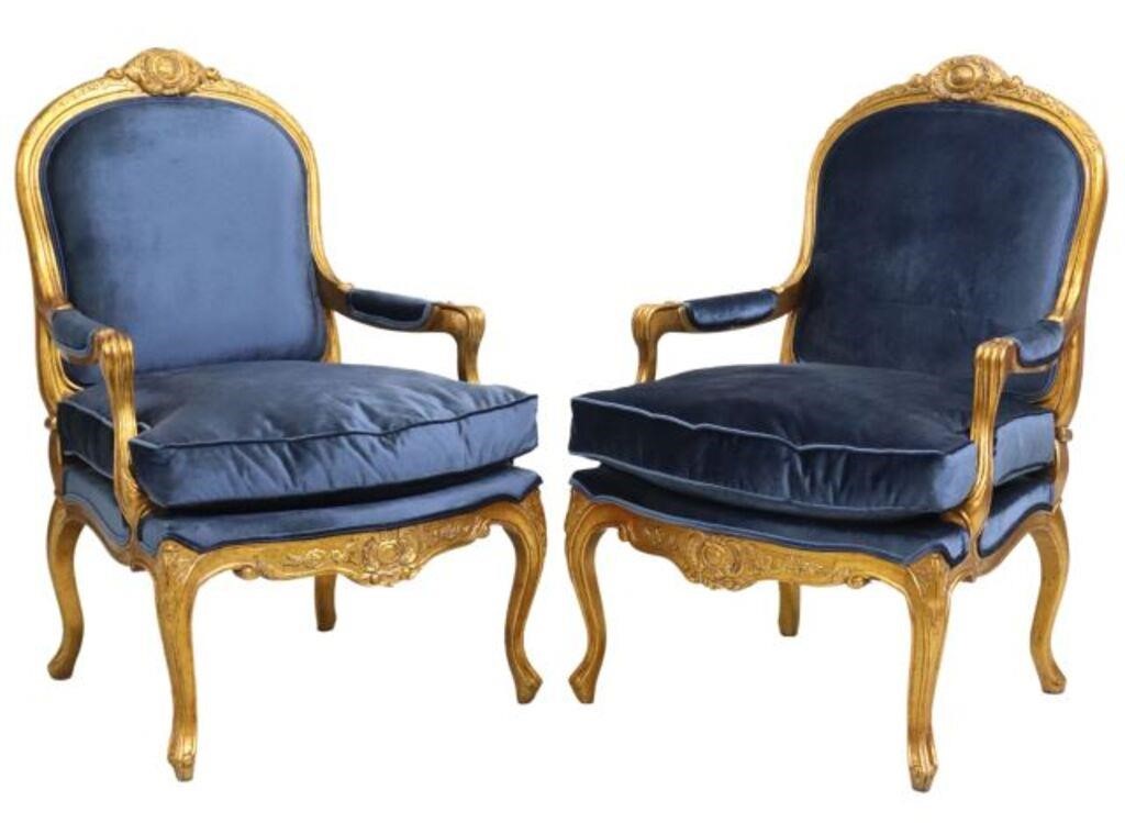  2 LOUIS XV STYLE GILT UPHOLSTERED 2f5f56
