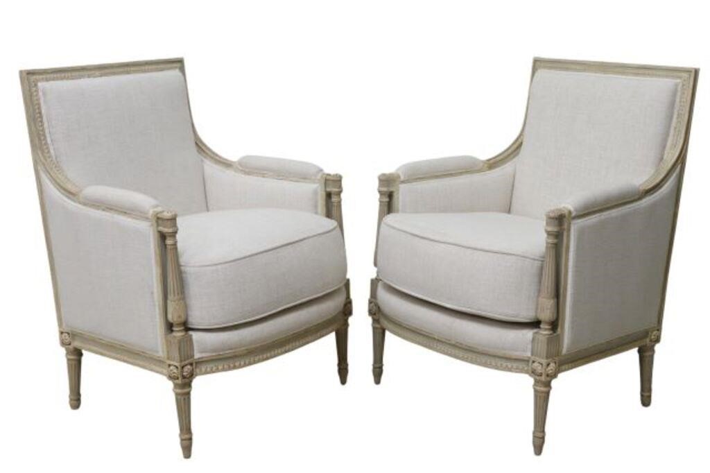  2 LOUIS XVI STYLE LINEN UPHOLSTERED 2f5f7f