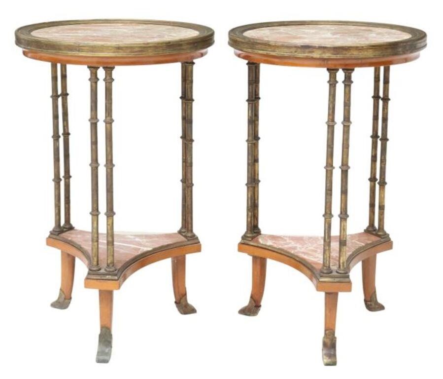 (2) FRENCH BRONZE MARBLE-TOP GUERIDONS(lot