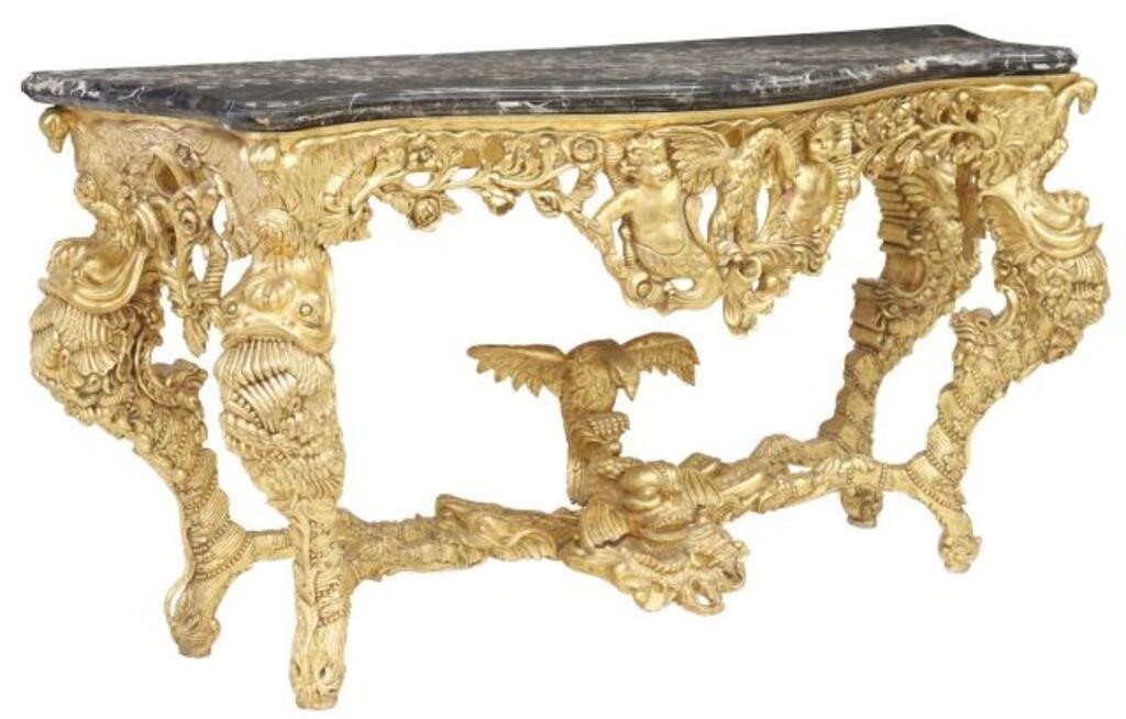 BAROQUE STYLE MARBLE-TOP GILTWOOD