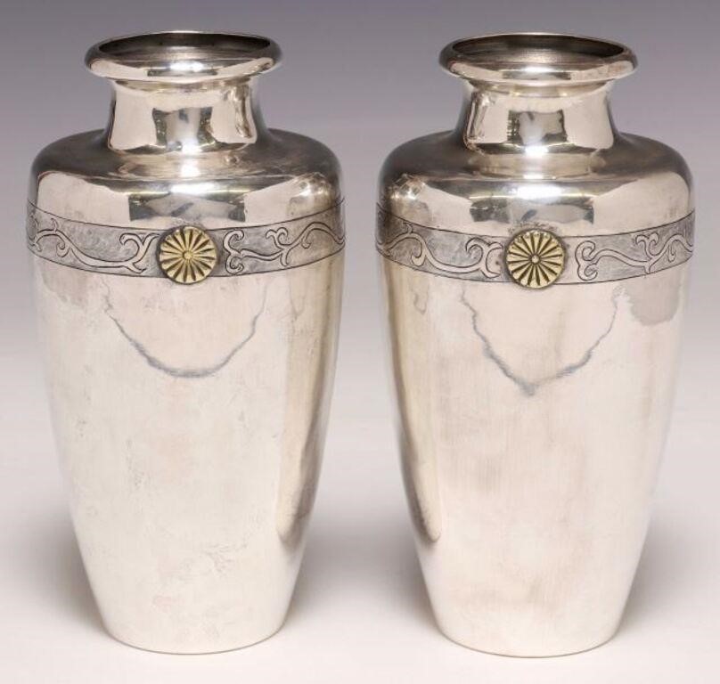 (2) FINE JAPANESE PURE SILVER VASES(pair)