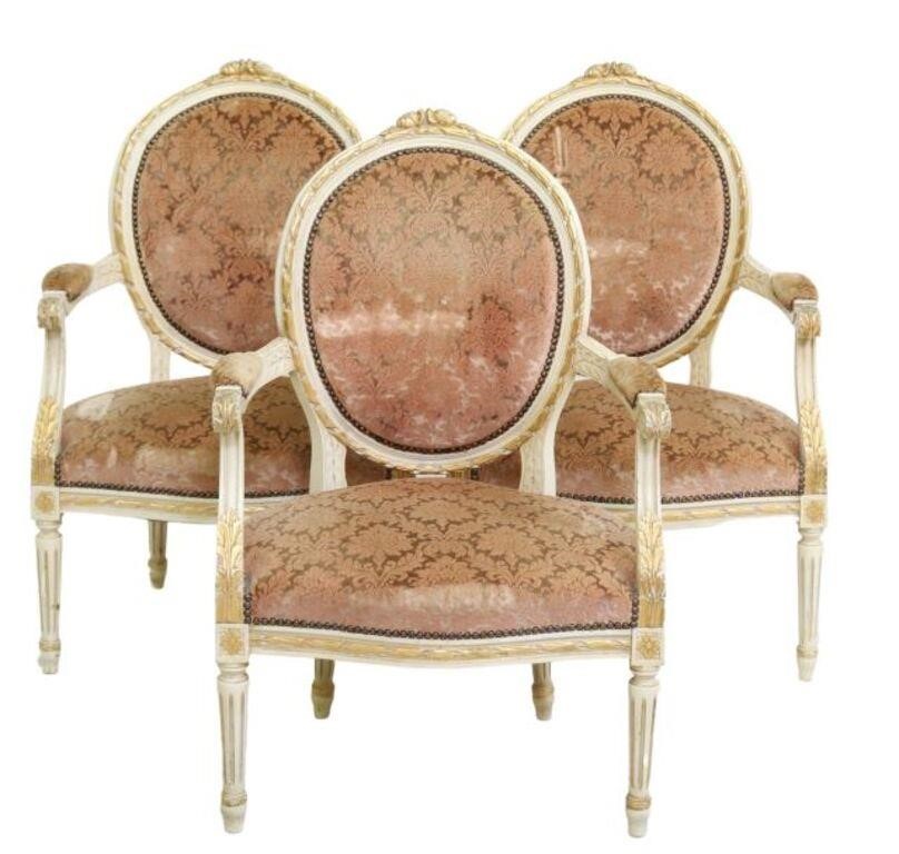  3 FRENCH LOUIS XVI STYLE UPHOLSTERED 2f604d