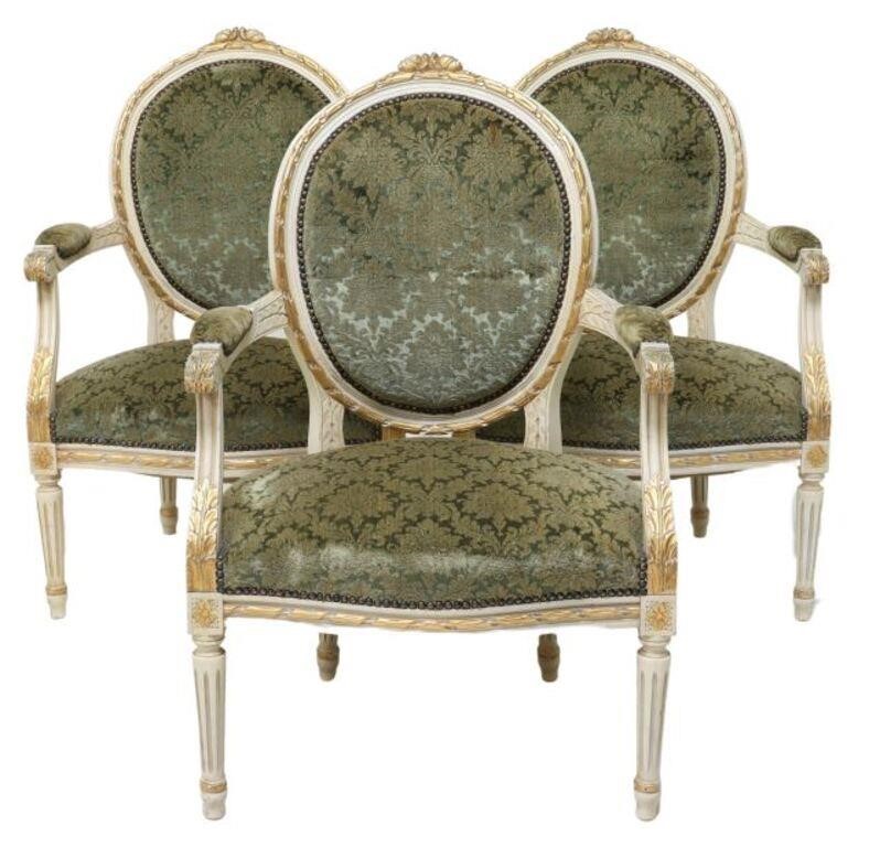 3 FRENCH LOUIS XVI STYLE UPHOLSTERED 2f604e