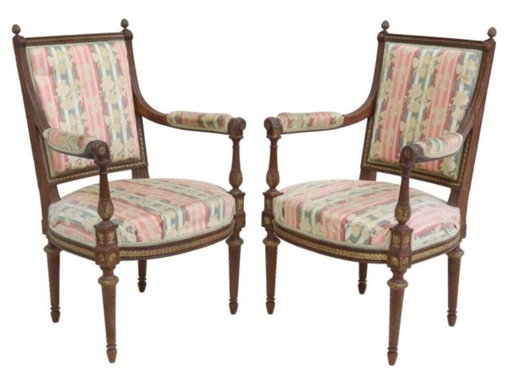  2 FRENCH LOUIS XVI STYLE UPHOLSTERED 2f6076