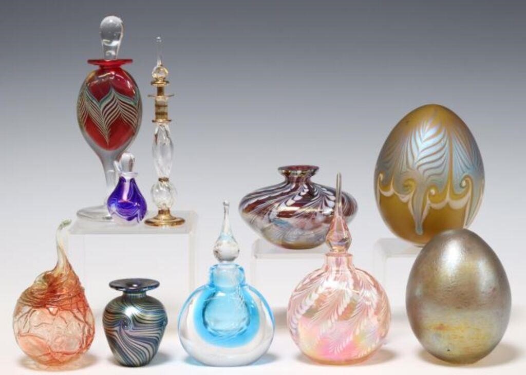  10 HAND BLOWN ART GLASS BOTTLES  2f610a