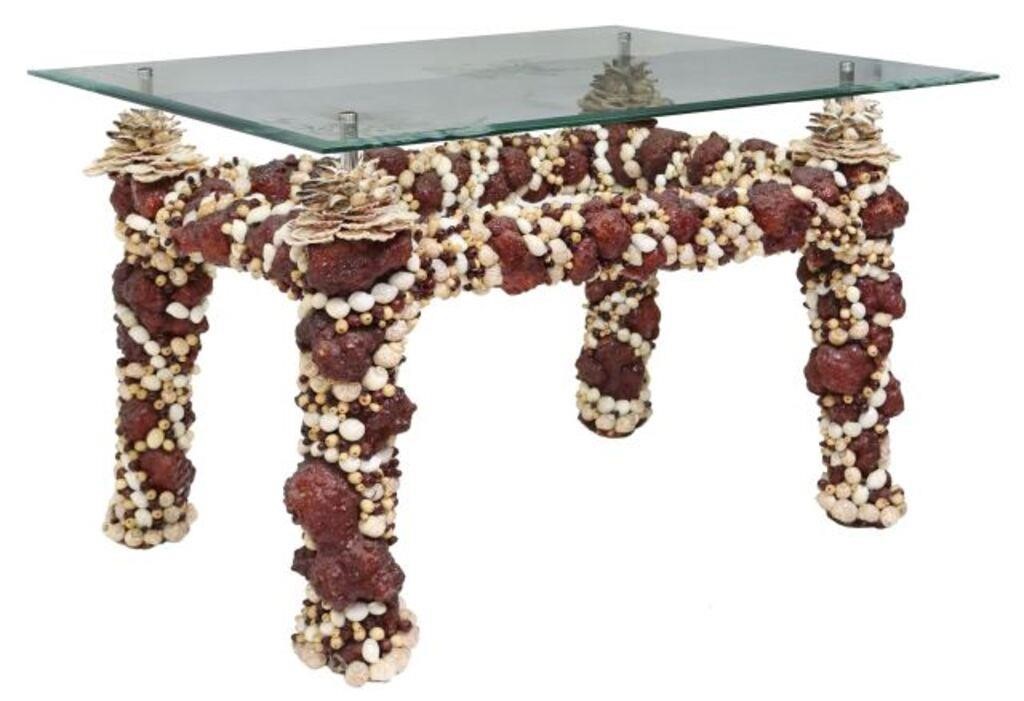 GLASS TOP SHELLWORK DECORATED SIDE 2f6129