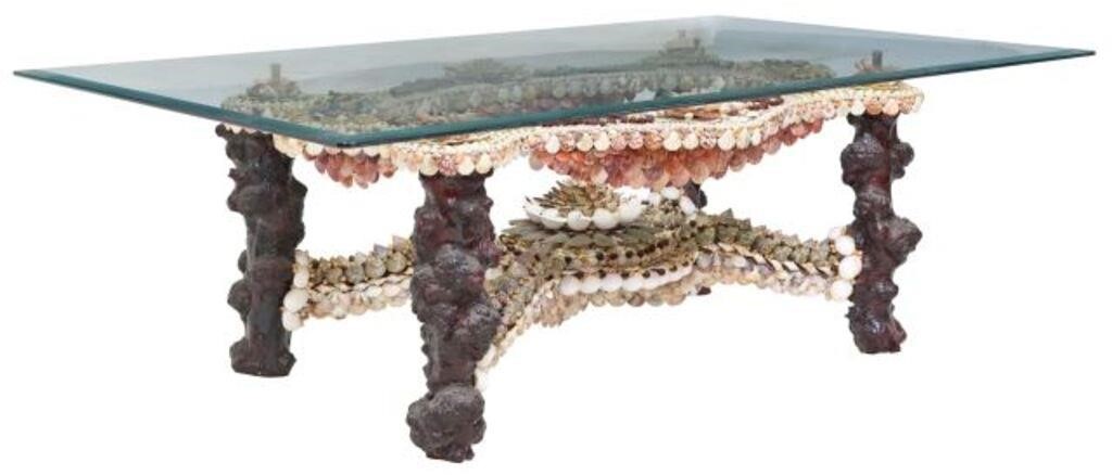 GLASS TOP SHELLWORK DECORATED TABLEShellwork 2f612a