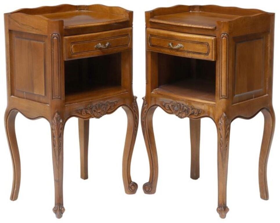 (2) FRENCH LOUIS XV STYLE WALNUT NIGHTSTANDS(pair)