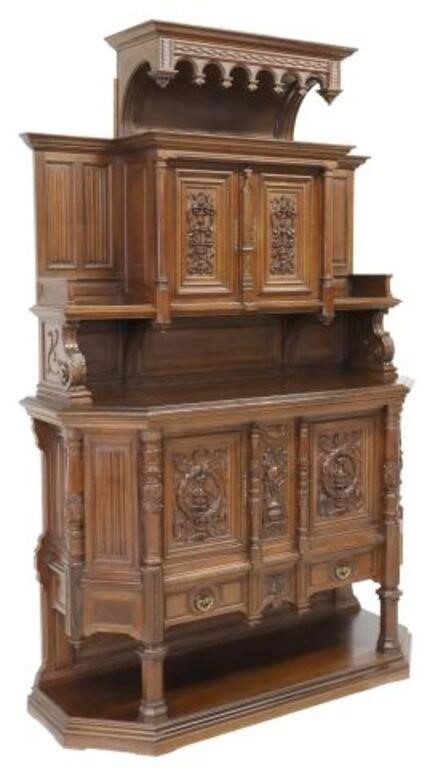GOTHIC REVIVAL CARVED WALNUT SIDEBOARDGothic