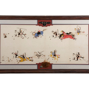 Sioux Painting on Muslin ca 1900 brightly 2f626a