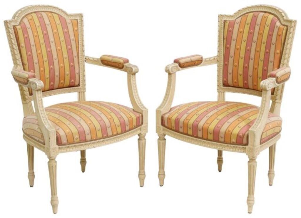  2 FRENCH LOUIS XVI STYLE UPHOLSTERED 2f6279