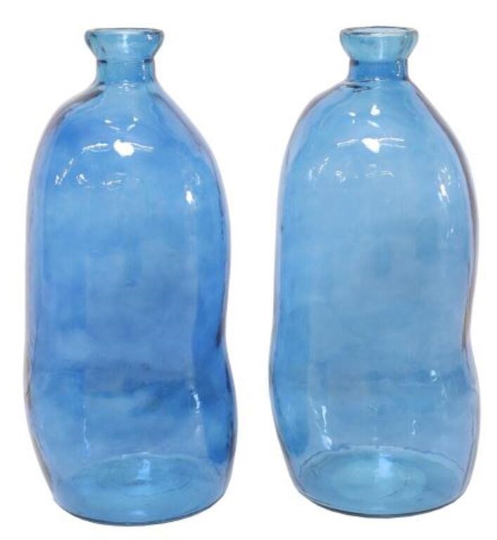  2 LARGE FRENCH MOLDED BLUE GLASS 2f62b3