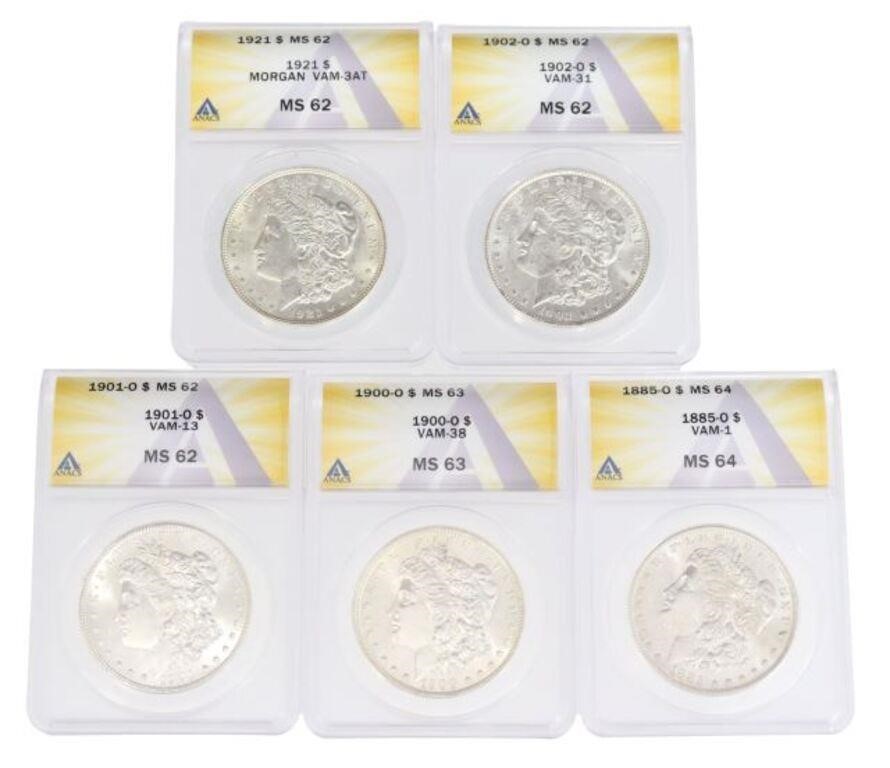  5 MORGAN SILVER DOLLARS ANACS 2f63fb