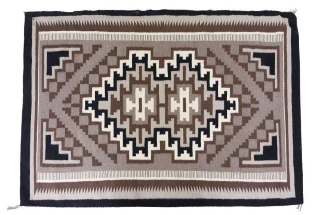 NAVAJO TWO GREY HILLS WOOL RUG,