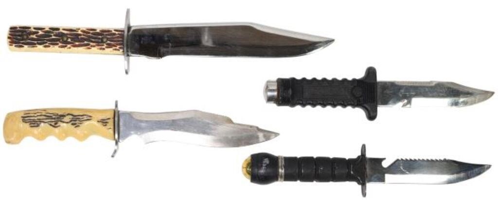 (4) FIXED BLADE KNIVES, BOWIE & DIVING