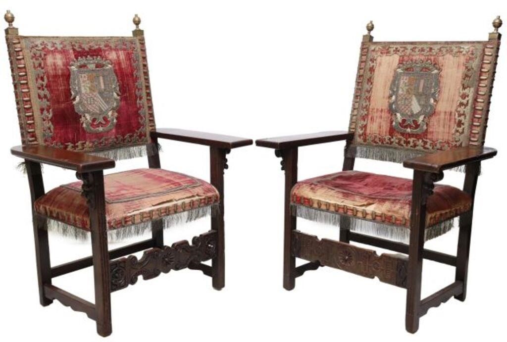  2 SPANISH BAROQUE STYLE UPHOLSTERED 2f6493